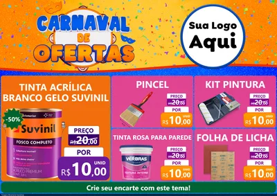Modelo de Encarte para Encarte A4 Horizontal com o tema Carnaval de Ofertas para Tintas e Ferramentas