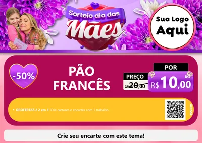 Modelo de Cartaz para Cartaz A4 Horizontal com o tema Sorteio Dia das Mães para Padaria