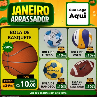 Modelo de Rede Social para Feed Facebook com o tema Janeiro Arrasador para Artigos Esportivos