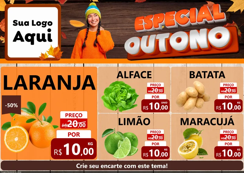 Modelo de Encarte para Encarte A4 Horizontal com o tema Especial Outono para Hortifrúti