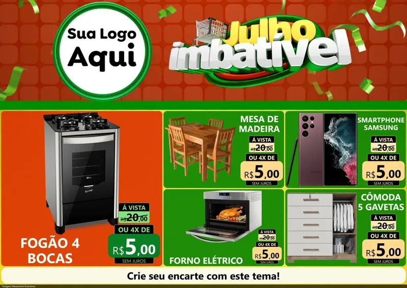 Modelo de Encarte para Encarte A4 Horizontal com o tema Julho Imbatível para Móveis e Eletro