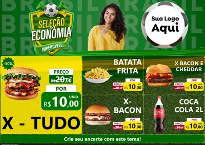 Modelo de Encarte para Encarte A4 Horizontal com o tema Seleção de Economia - Copa para Hamburgueria