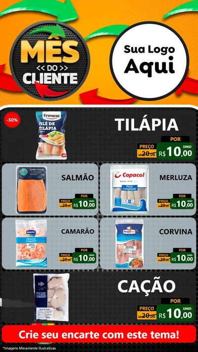 Modelo de TV para TV Vertical com o tema Mês do Cliente para Peixaria