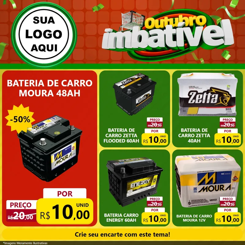 Modelo de Rede Social para Feed Facebook com o tema Outubro Imbatível para Baterias Elétricas