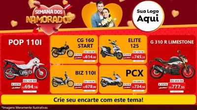 Modelo de TV para TV Horizontal com o tema Semana dos Namorados para Concessionaria de Motos