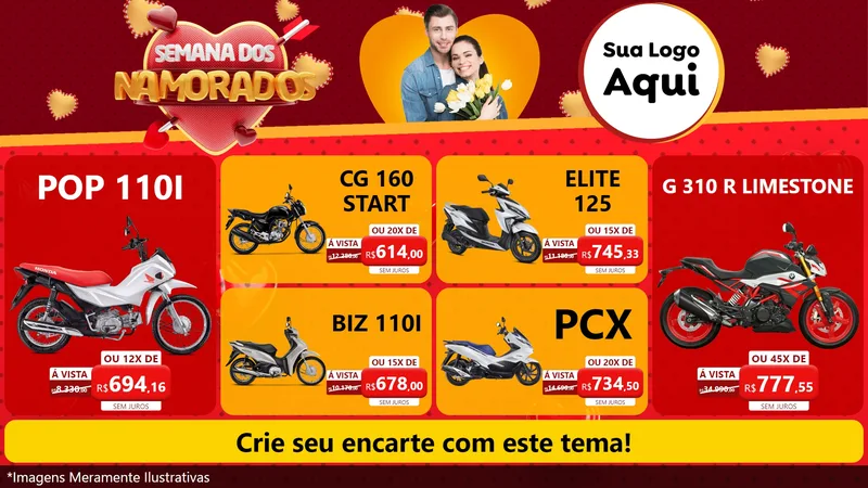 Modelo de TV para TV Horizontal com o tema Semana dos Namorados para Concessionaria de Motos