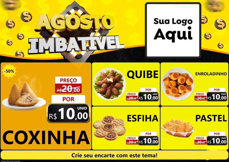 Modelo de Encarte para Encarte A4 Horizontal com o tema Agosto Imbatível para Salgadaria