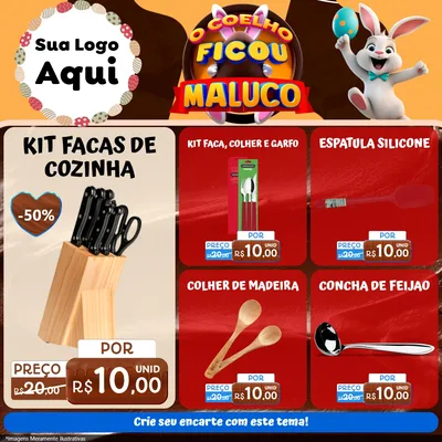 Modelo de Rede Social para Feed Facebook com o tema O Coelho Ficou Maluco - Páscoa para Utilidades Domésticas
