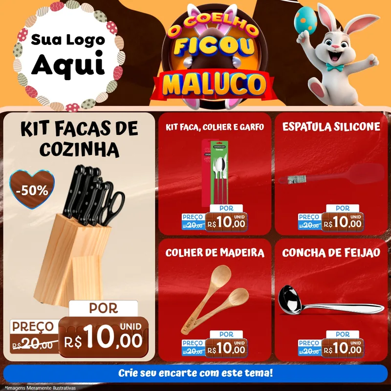 Modelo de Rede Social para Feed Facebook com o tema O Coelho Ficou Maluco - Páscoa para Utilidades Domésticas