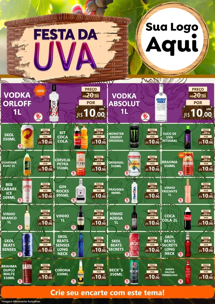 Modelo de Encarte para Encarte A4 Vertical com o tema Festa da Uva para Distribuidora de bebidas