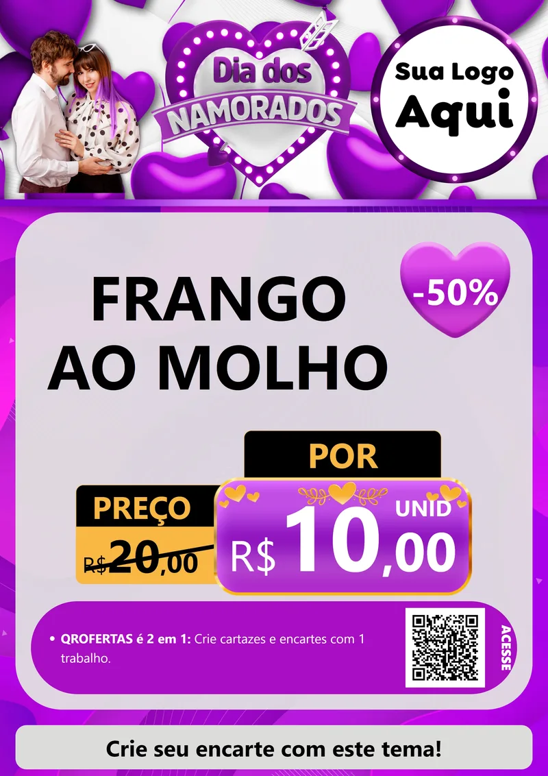 Modelo de Cartaz para Cartaz A4 Vertical com o tema Dia dos Namorados para Restaurante