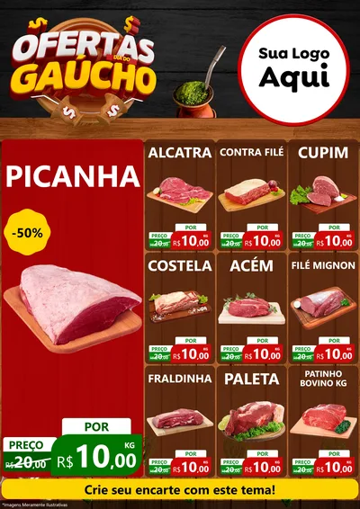 Modelo de Encarte para Encarte A4 Vertical com o tema Ofertas Dia do Gaúcho para Açougue