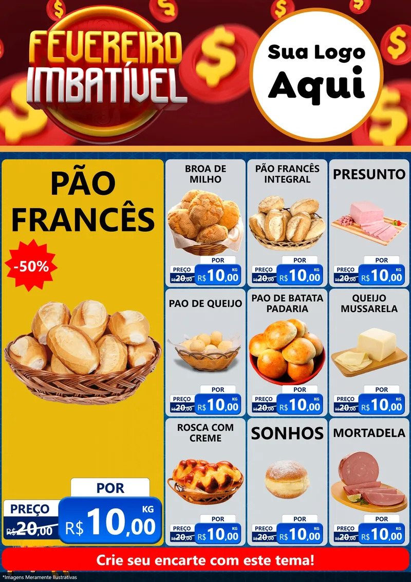 Modelo de Encarte para Encarte A4 Vertical com o tema Fevereiro Imbatível para Padaria