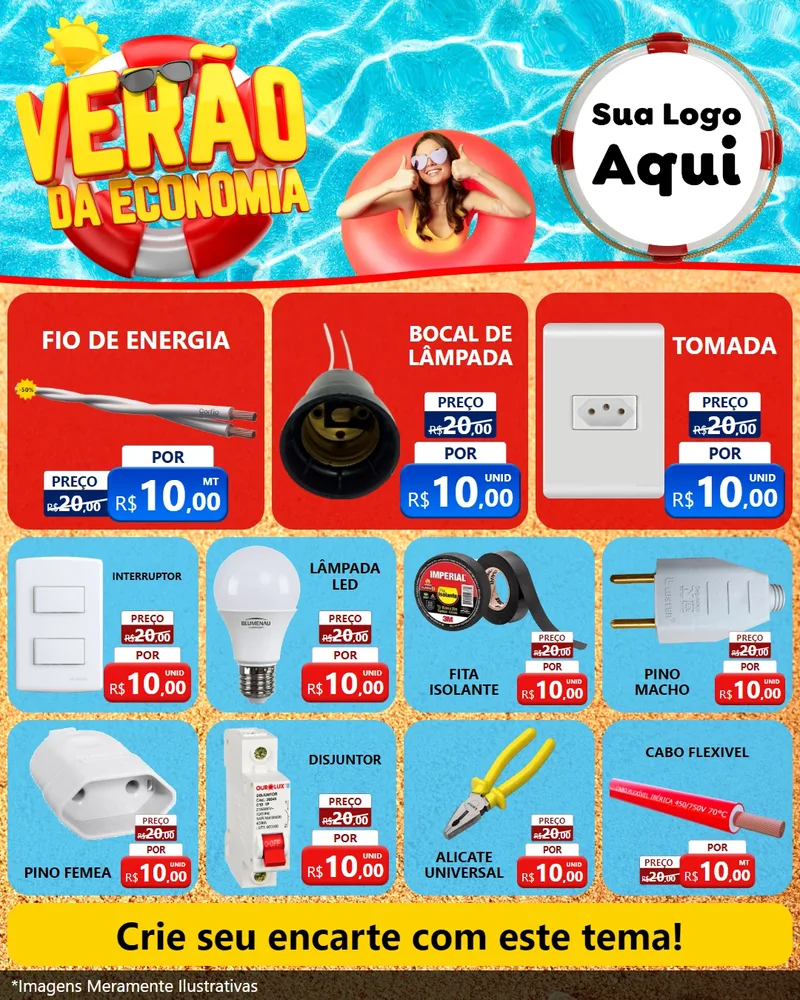 Modelo de Rede Social para Feed Instagram com o tema Verão da Economia para Materiais Elétricos