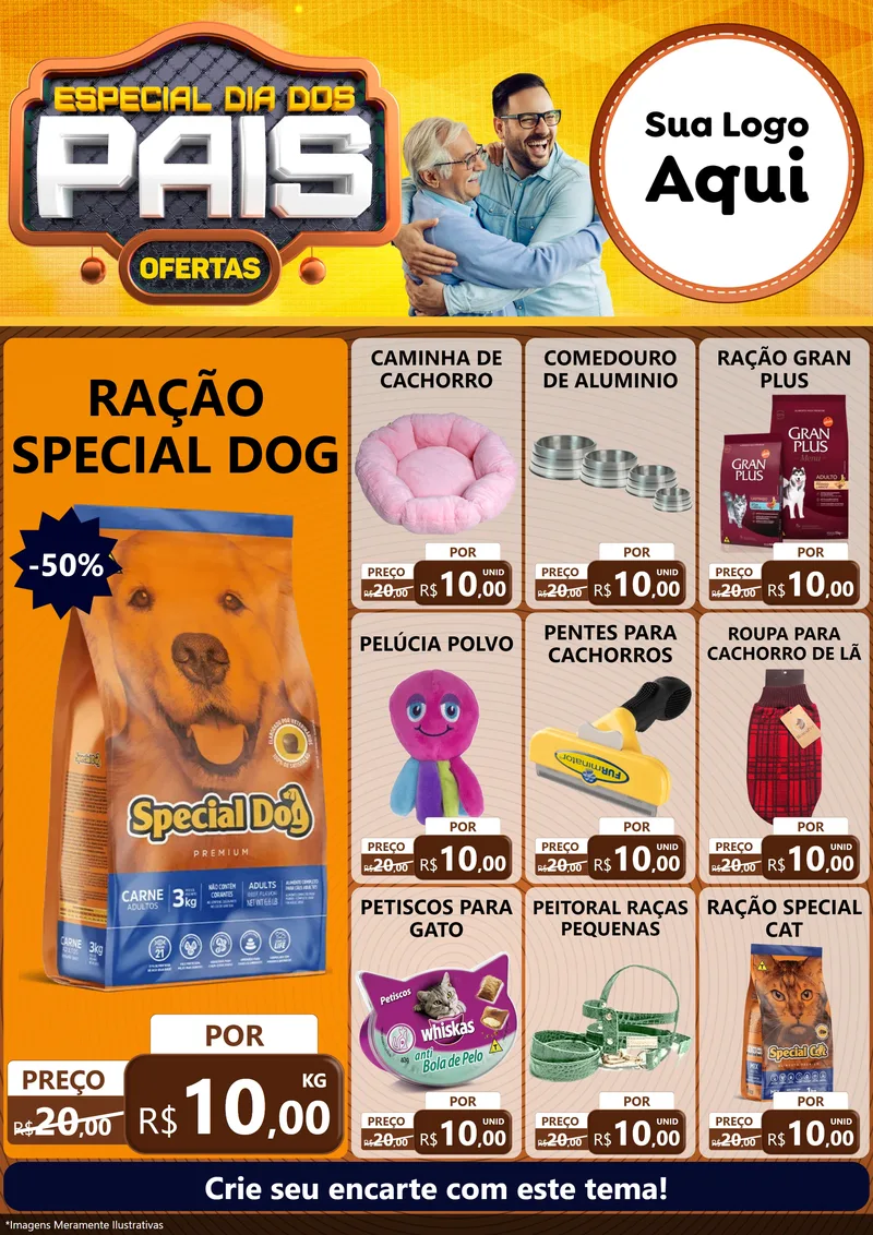 Modelo de Encarte para Encarte A4 Vertical com o tema Especial Dia dos Pais para Pet Shop