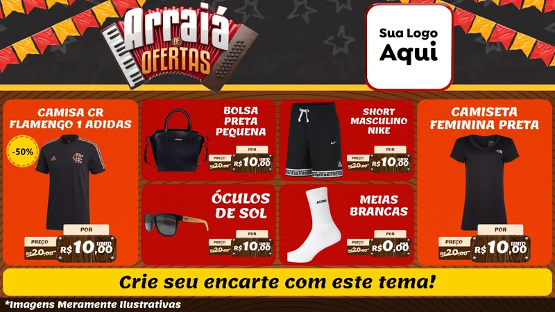 Modelo de TV para TV Horizontal com o tema Arraiá de Ofertas - Junina para Roupas e acessórios