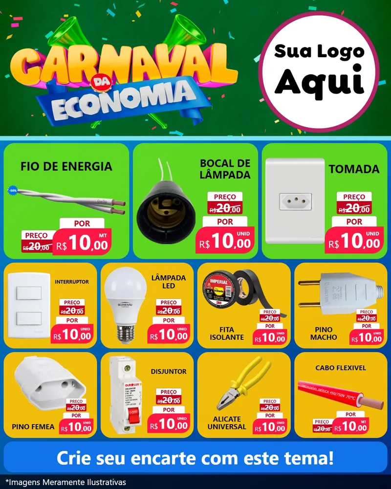Modelo de Rede Social para Feed Instagram com o tema Carnaval da Economia para Materiais Elétricos