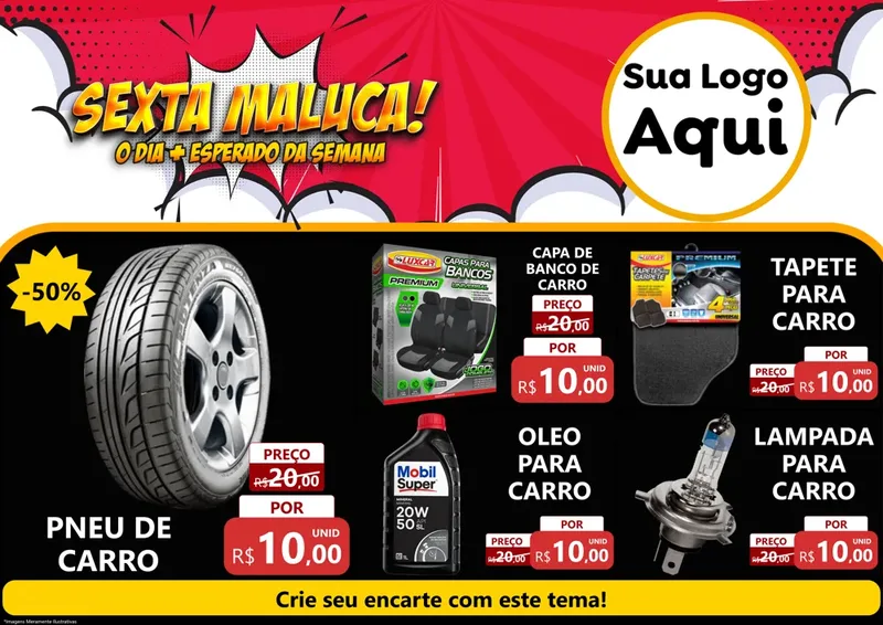 Modelo de Encarte para Encarte A4 Horizontal com o tema Sexta Maluca! para Auto peças