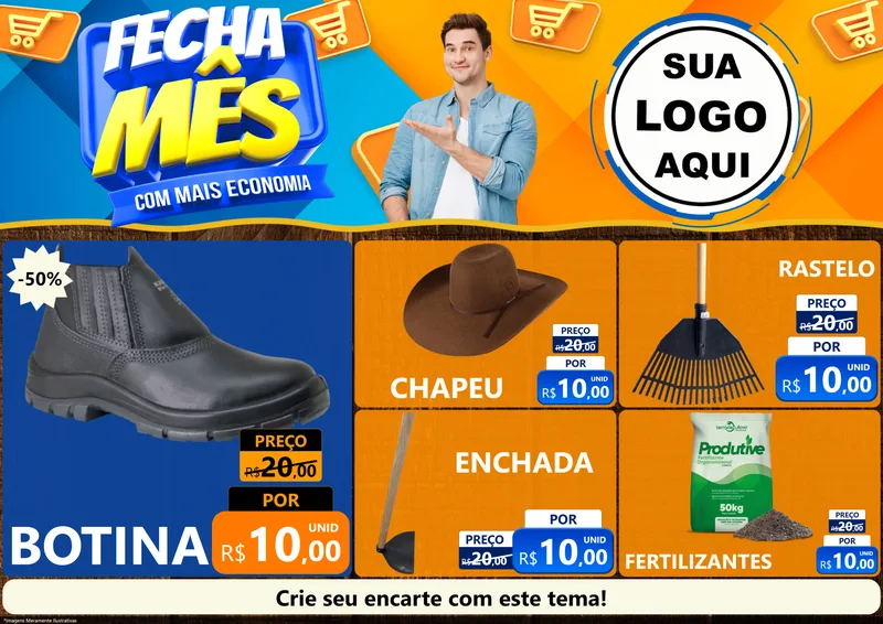 Modelo de Encarte para Encarte A4 Horizontal com o tema Fecha Mês Com Mais Economia para Agropecuária