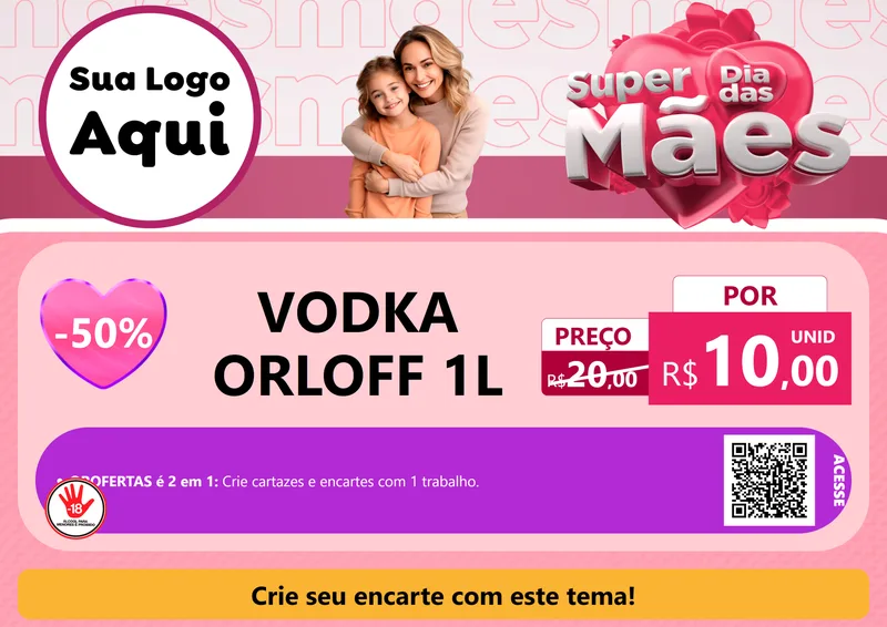 Modelo de Cartaz para Cartaz A4 Horizontal com o tema Super Dia Das Mães para Distribuidora de bebidas
