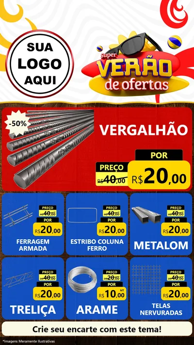 Modelo de Rede Social para Stories com o tema Super Verão de Ofertas para Ferragens