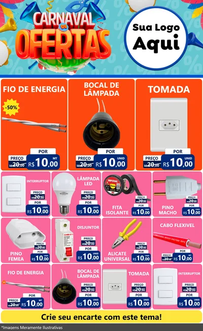 Modelo de Encarte para Encarte Grande com o tema Carnaval de Ofertas para Materiais Elétricos