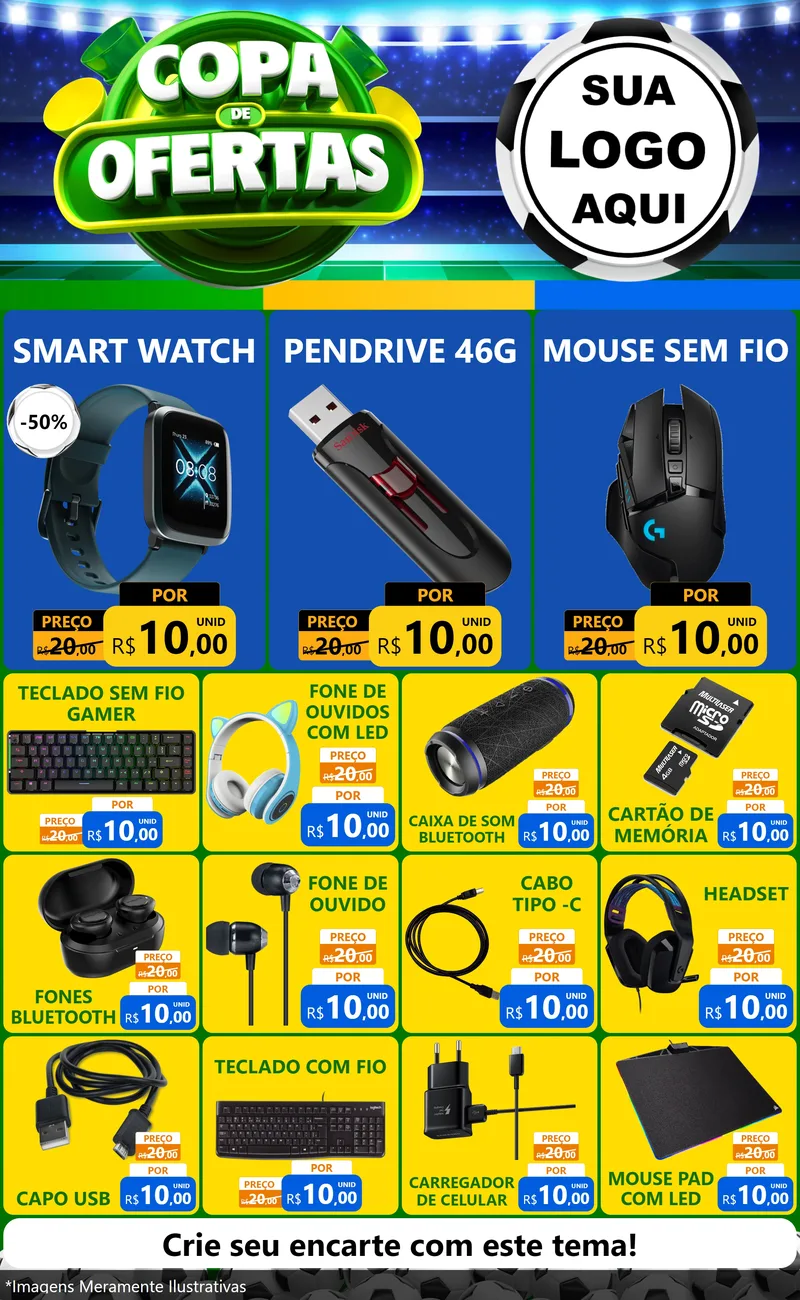 Modelo de Encarte para Encarte Grande com o tema Copa de Ofertas para Informática