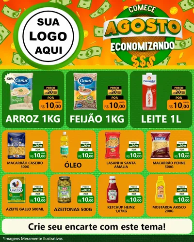 Modelo de Rede Social para Feed Instagram com o tema Comece Agosto Economizando para Supermercado