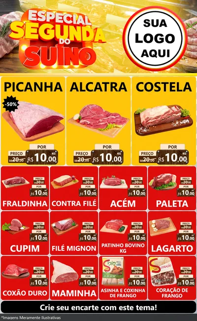 Modelo de Encarte para Encarte Grande com o tema Especial Segunda do Suíno para Açougue