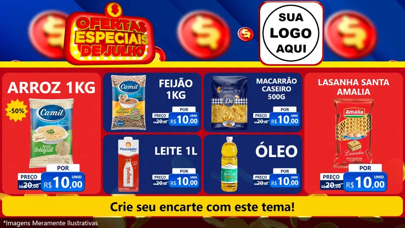 Modelo de TV para TV Horizontal com o tema Ofertas Especiais de Julho para Supermercado