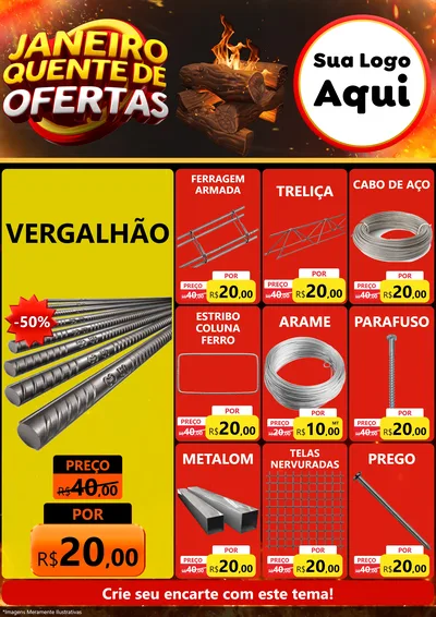 Modelo de Encarte para Encarte A4 Vertical com o tema Janeiro Quente de Ofertas para Ferragens