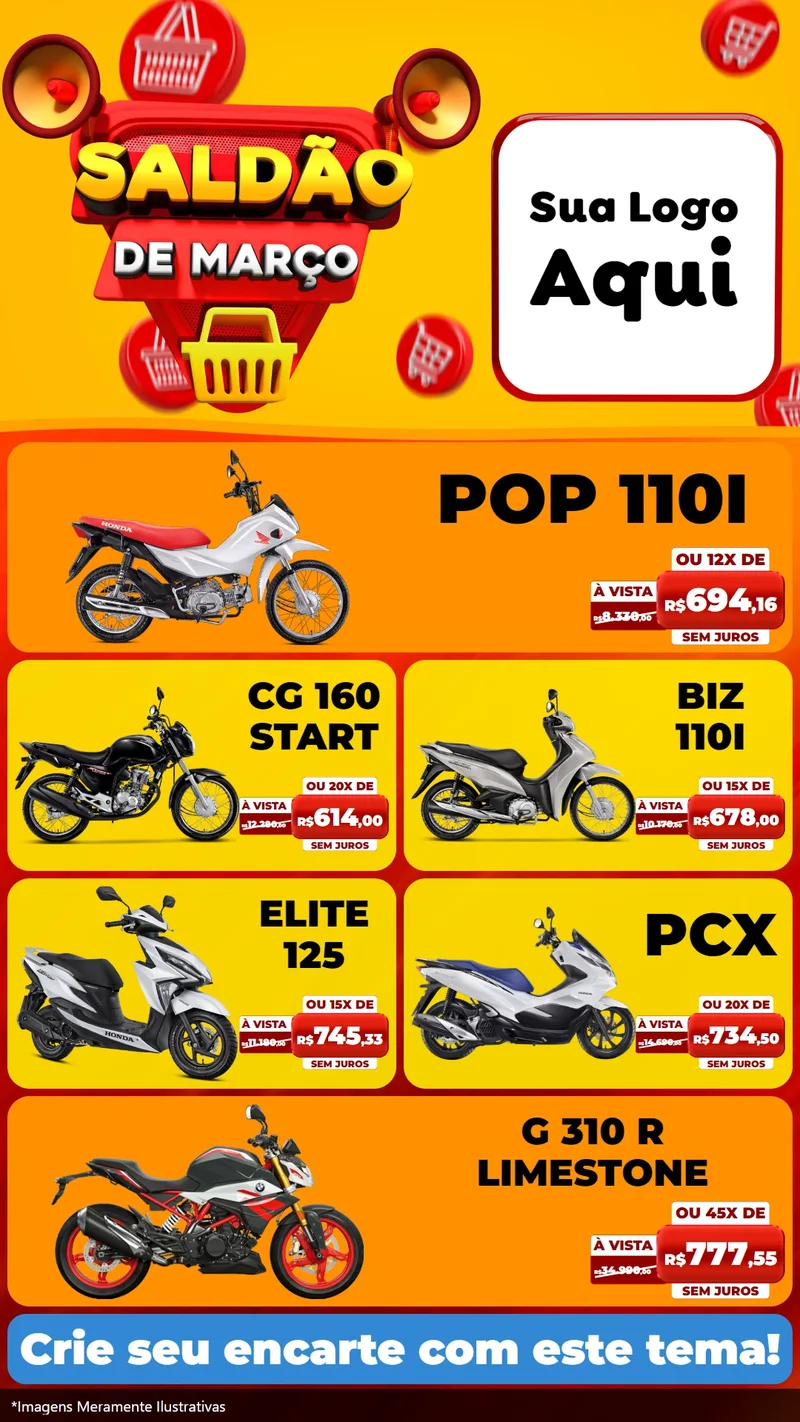 Modelo de TV para TV Vertical com o tema Saldão de Março para Concessionaria de Motos