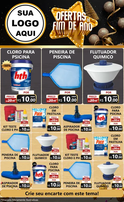 Modelo de Encarte para Encarte Grande com o tema Ofertas de Fim de Ano para Produtos para Piscina