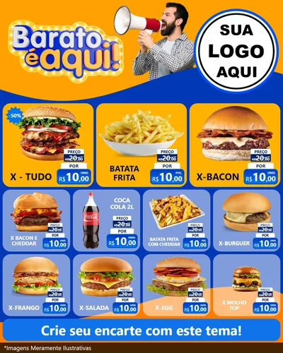 Modelo de Rede Social para Feed Instagram com o tema Barato é aqui para Hamburgueria