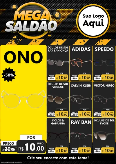 Modelo de Encarte para Encarte A4 Vertical com o tema Mega Saldão para Óticas