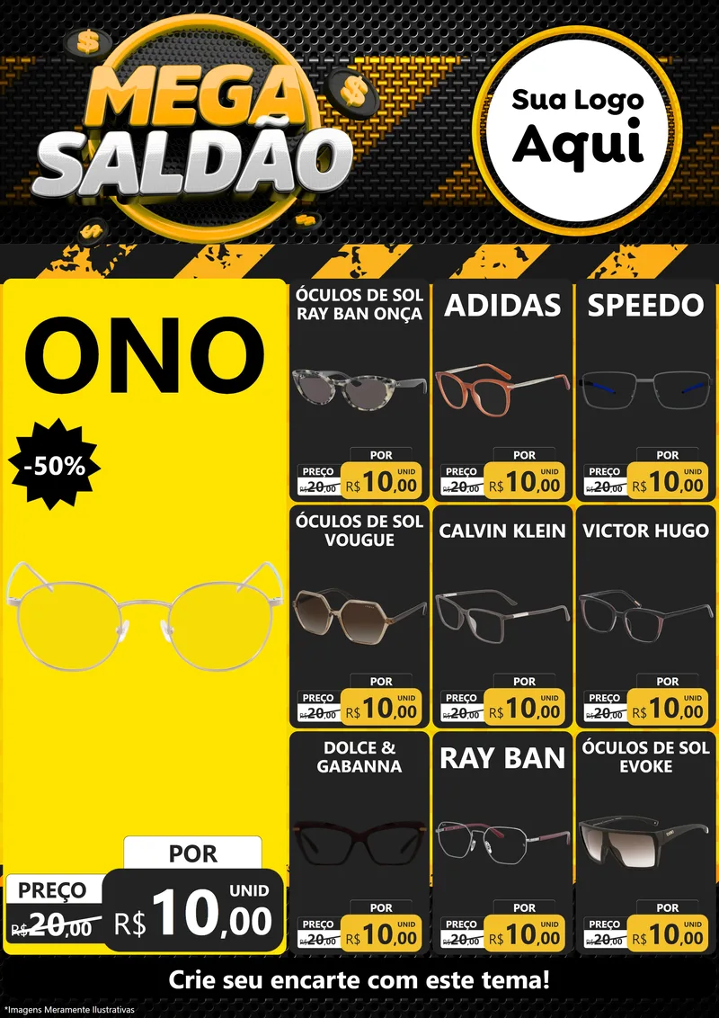 Modelo de Encarte para Encarte A4 Vertical com o tema Mega Saldão para Óticas