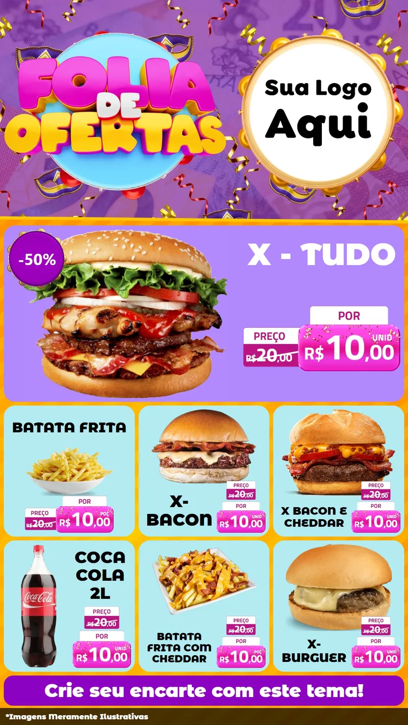 Modelo de Rede Social para Stories com o tema Folia de Ofertas para Hamburgueria