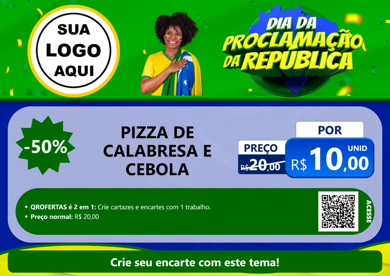 Modelo de Cartaz para Cartaz A4 Horizontal com o tema Dia Da Proclamação Da República para Pizzaria