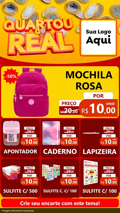 Modelo de Rede Social para Stories com o tema Quartou do Real para Papelaria