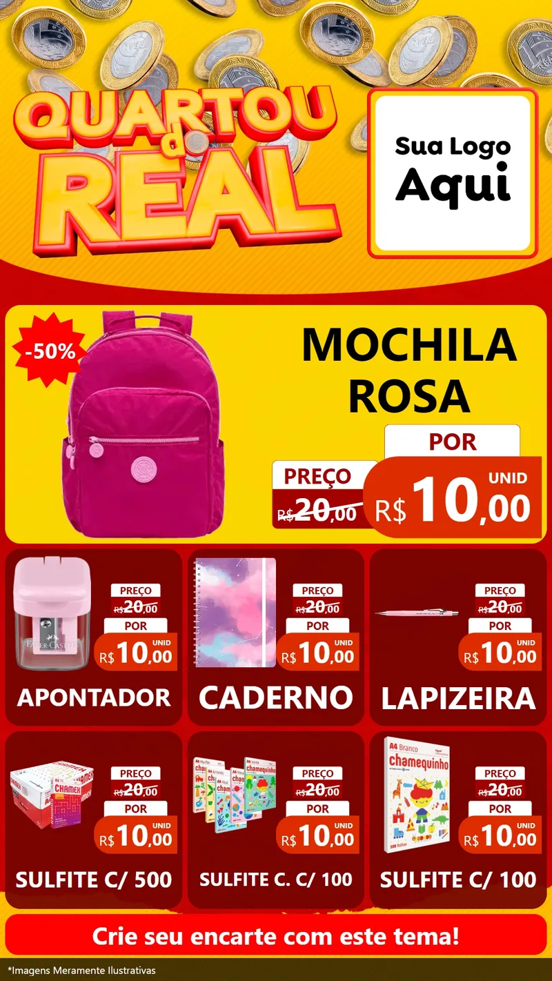 Modelo de Rede Social para Stories com o tema Quartou do Real para Papelaria