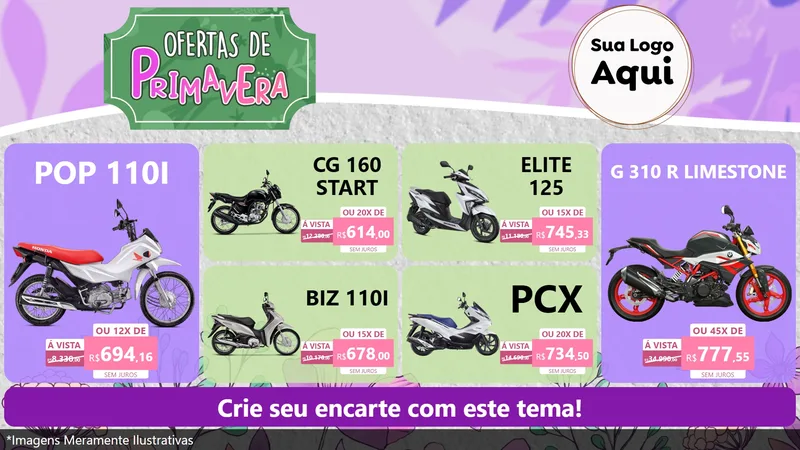 Modelo de TV para TV Horizontal com o tema Ofertas de Primavera para Concessionaria de Motos