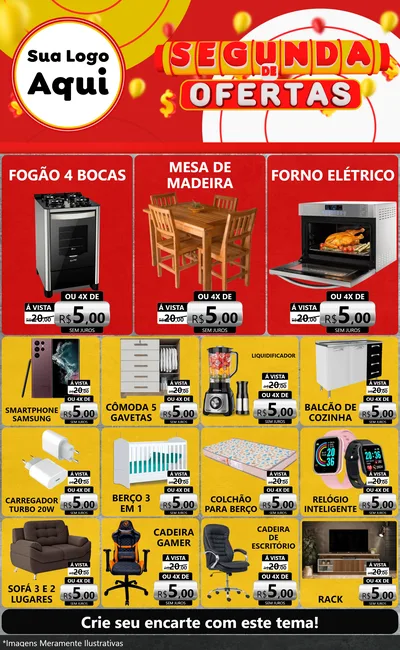 Modelo de Encarte para Encarte Grande com o tema Segunda de Ofertas para Móveis e Eletro