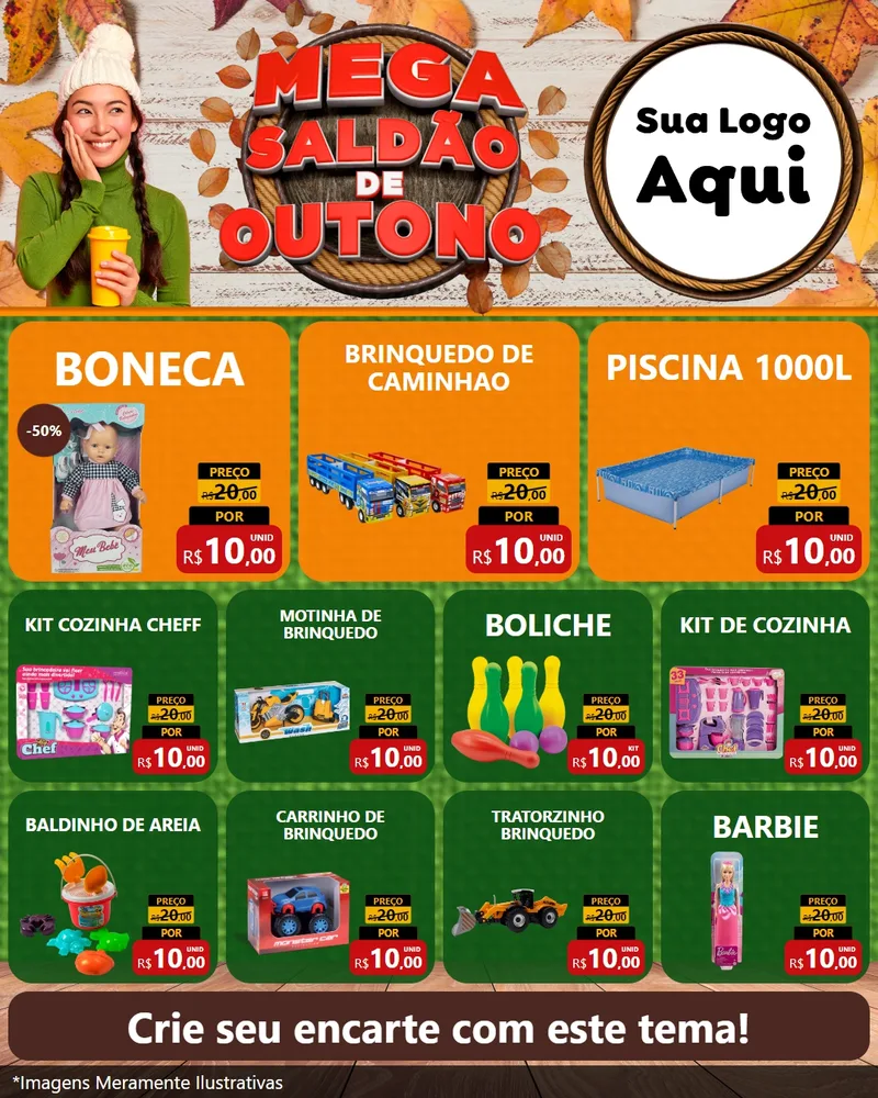 Modelo de Rede Social para Feed Instagram com o tema Mega Saldão de Outono para Brinquedos
