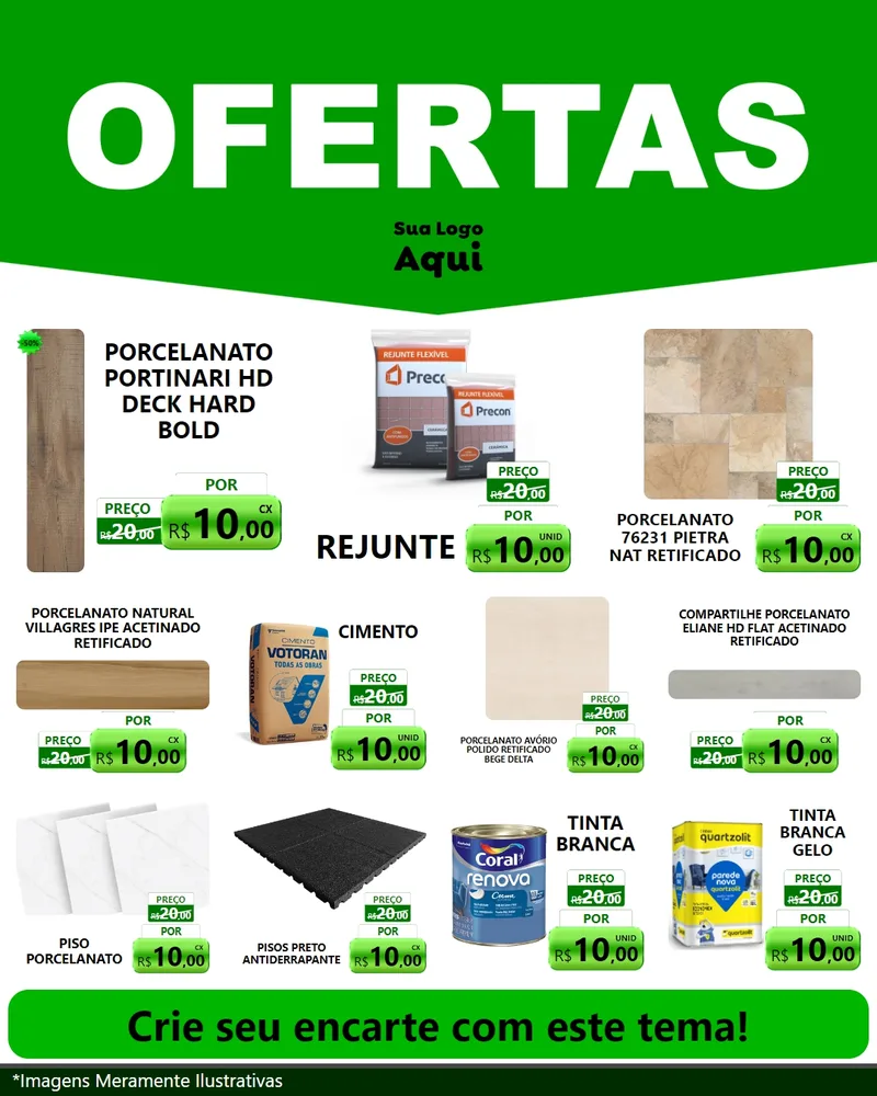 Modelo de Rede Social para Feed Instagram com o tema Ofertas Verde Cartaz para Pisos e revestimentos