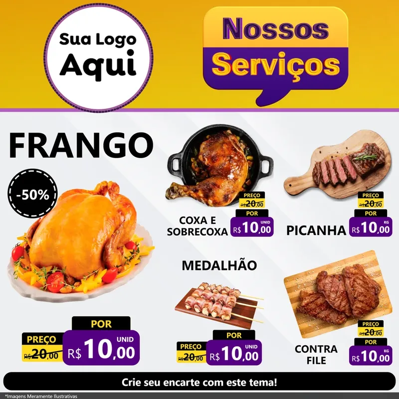 Modelo de Rede Social para Feed Facebook com o tema Nossos Serviços para Assados