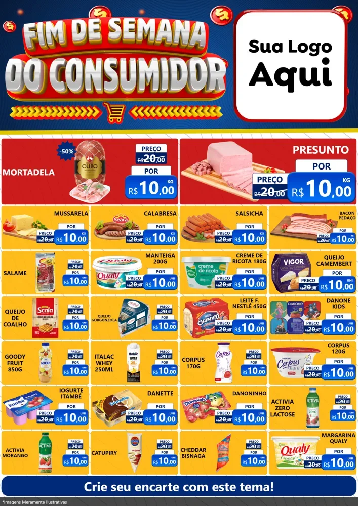 Modelo de Encarte para Encarte A4 Vertical com o tema Fim de Semana do Consumidor para Frios e Laticínios