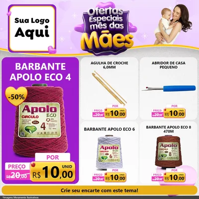Modelo de Rede Social para Feed Facebook com o tema Ofertas Especiais - Mês das Mães para Armarinho e Aviamentos