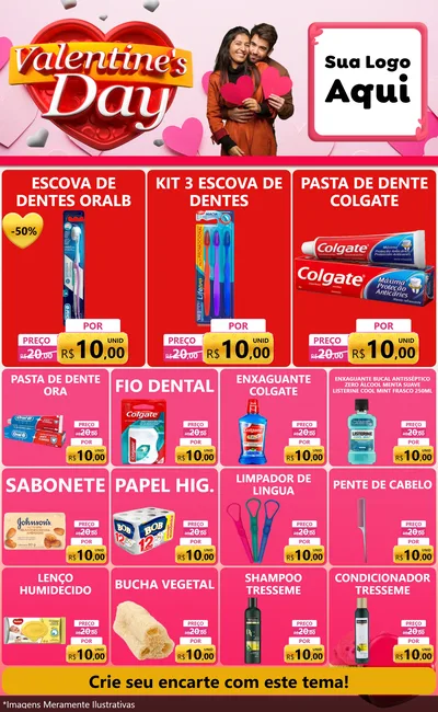 Modelo de Encarte para Encarte Grande com o tema Valentine's Day para Higiene Pessoal