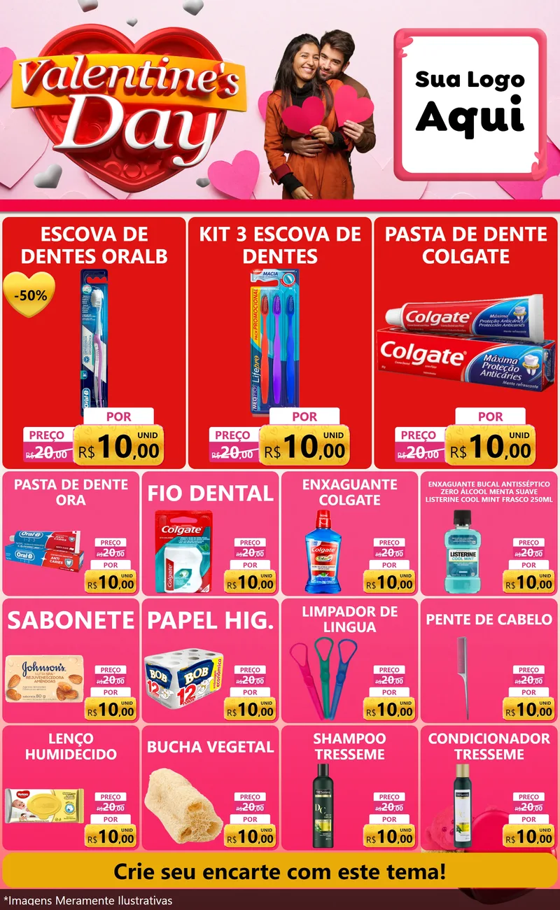 Modelo de Encarte para Encarte Grande com o tema Valentine's Day para Higiene Pessoal