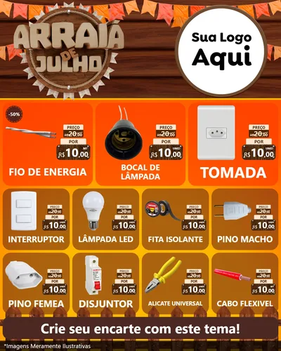Modelo de Rede Social para Feed Instagram com o tema Arraiá de Julho - Junina para Materiais Elétricos